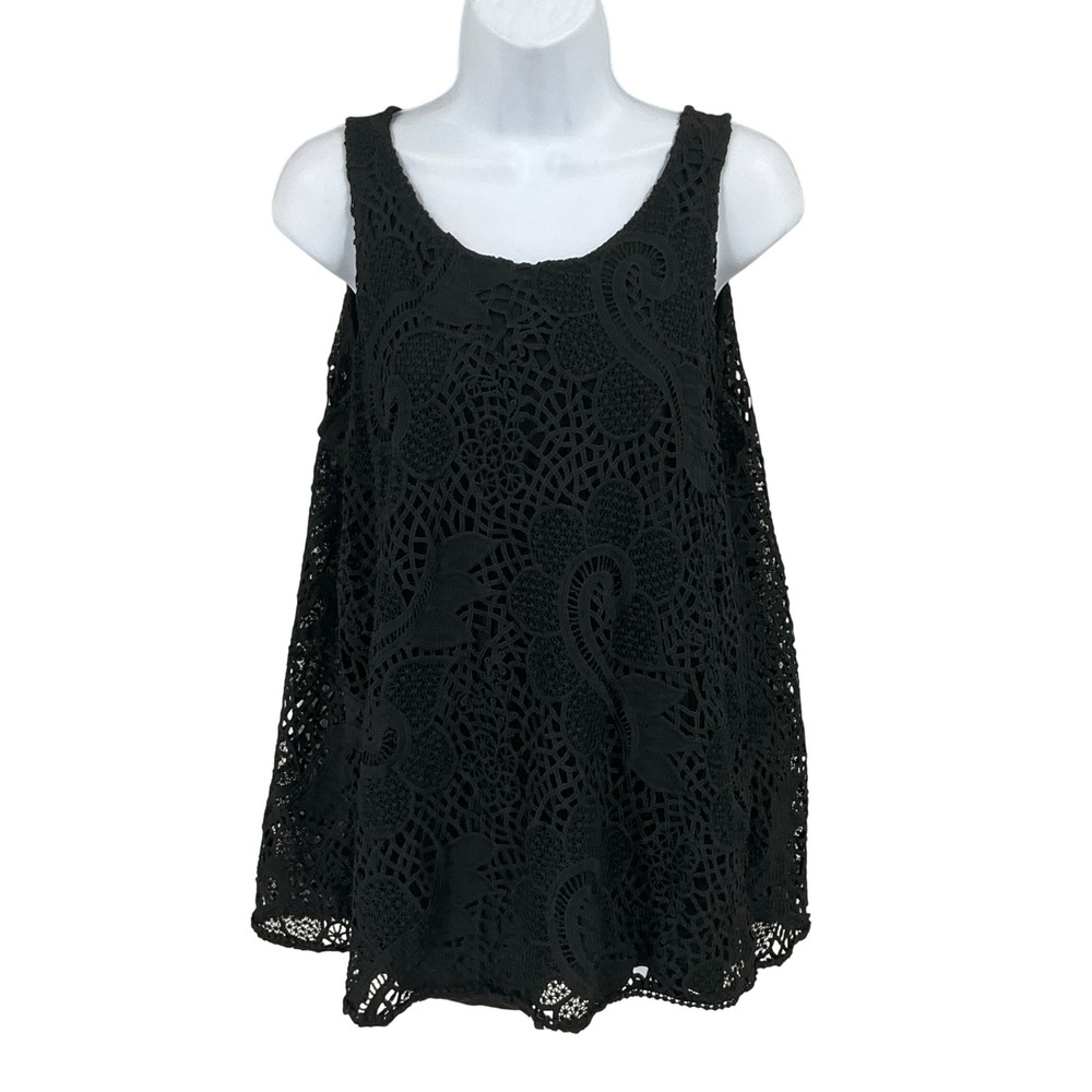Ann Taylor Lace Top Womens M Black Crochet Split Back Tie Boho Whimsigoth